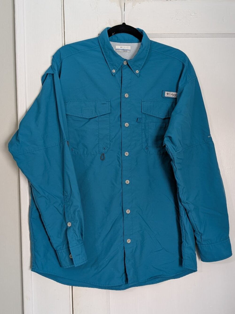 Columbia PFG Omni-Shade Men's Sz M Medium Blue Vented Fishing Shirt Long Sleeve